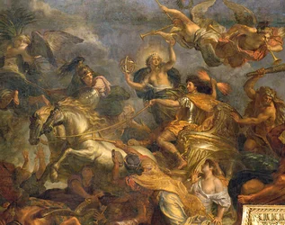 The King Taking Maastricht in Thirteen Days in 1673 and the Passage on the Rhine in the Presence of the Enemies in 1672, from the Galerie des Glaces (detail)